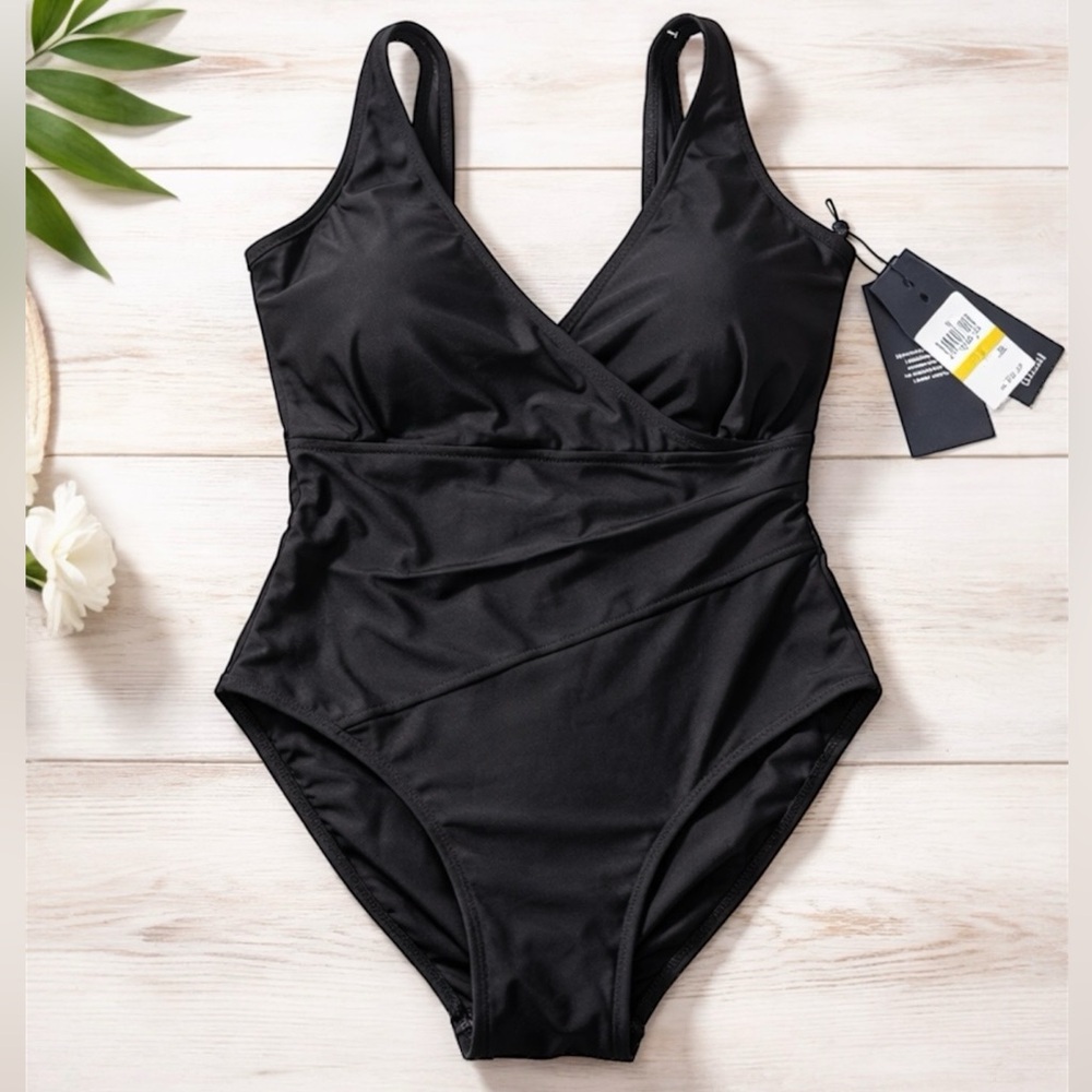 Tommy Hilfiger Black One Piece Swimsuit 14 Compression Fit NWT